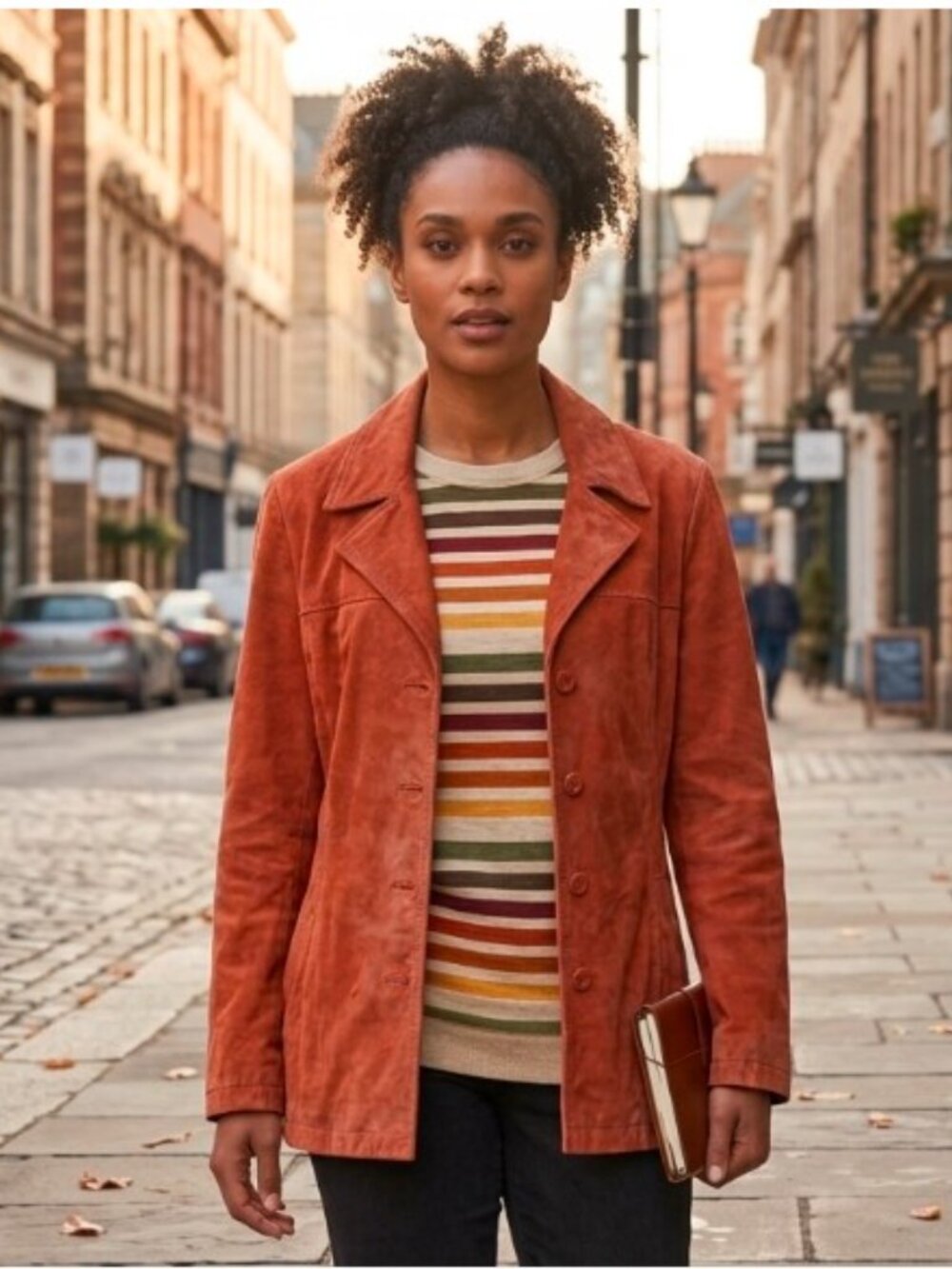 Vintage Danier Coral, Burnt Orange, Terracotta Suede Leather Button Front Coat M